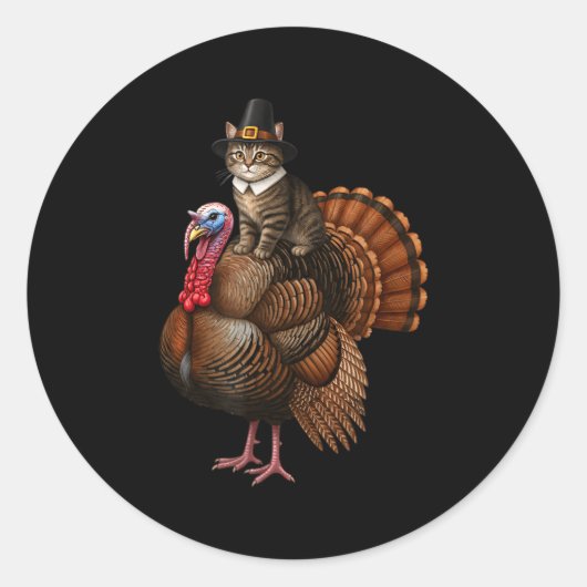 Funny Thanksgiving Cat On Turkey, Lgrim Hat Turkey Runder Aufkleber (Vorderseite)