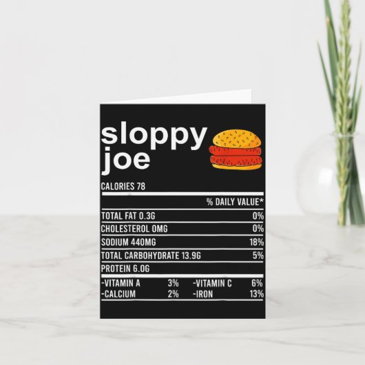 Funny Thanksgiving Food Apparel, Sloppy Joe Nutrit Karte (Vorderseite)