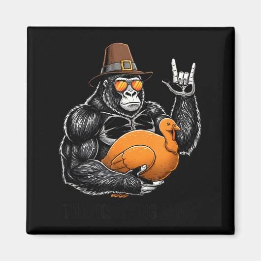 Funny Thanksgiving Gorilla Holding Turkey Lgrim Ha Magnet (Vorne)