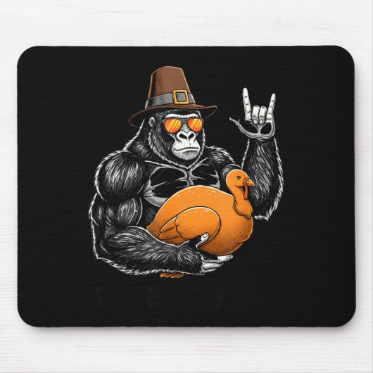 Funny Thanksgiving Gorilla Holding Turkey Lgrim Ha Mousepad (Vorne)