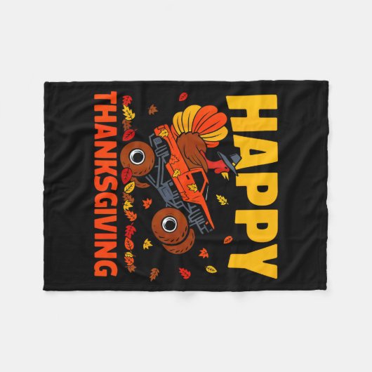 Funny Thanksgiving Monster Truck Turkey Ride Fall Fleecedecke (Vorderseite (Horizontal))