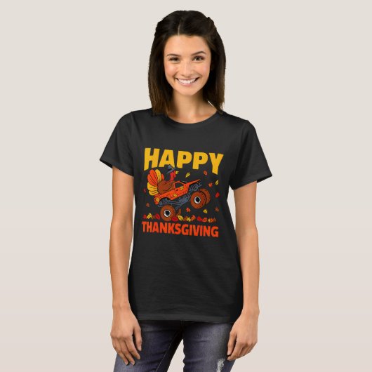 Funny Thanksgiving Monster Truck Turkey Ride Fall T-Shirt (Vorne ganz)