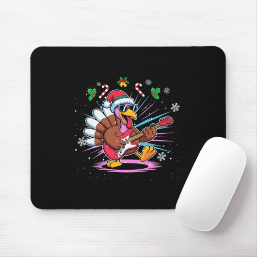 Funny Thanksgiving Santa Hat Turkey Rock Star Play Mousepad (Mit Mouse)