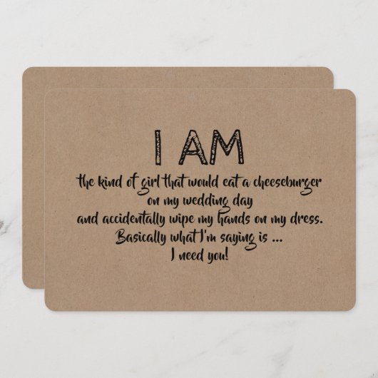 Funny the Art of Girl Bridesmaid Vorschlag Card Einladung (Vorne/Hinten)