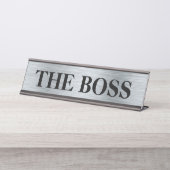 Funny "The Boss" Schreibtischschild - silberfarben Schreibtischnamensplakette (Vorderseite )