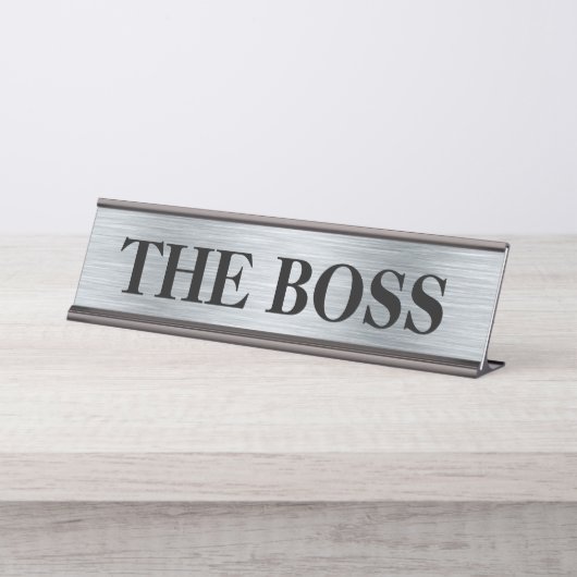 Funny "The Boss" Schreibtischschild - silberfarben Schreibtischnamensplakette (Vorderseite )