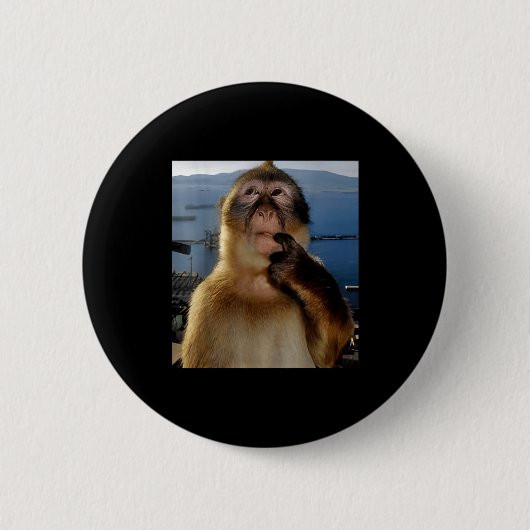 Funny Thinking Monkey Meme Curious Ape Brainrot Gi Button (Vorderseite)