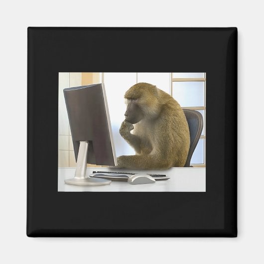 Funny Thinking Monkey Meme Office Curious Ape Brai Magnet (Vorne)