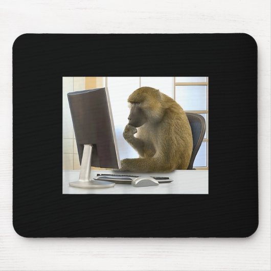 Funny Thinking Monkey Meme Office Curious Ape Brai Mousepad (Vorne)