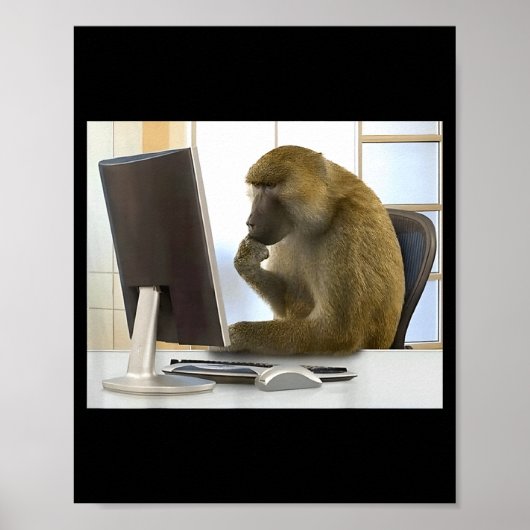 Funny Thinking Monkey Meme Office Curious Ape Brai Poster (Vorne)