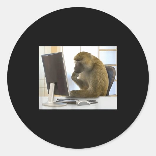 Funny Thinking Monkey Meme Office Curious Ape Brai Runder Aufkleber (Vorderseite)
