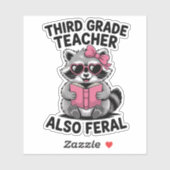 Funny Third Grade Teacher Cute Feral School Humor Aufkleber (Blatt)