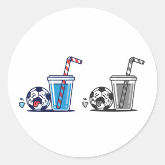 Funny Thirsty Soccer Ball Needing Cold Water Drink Runder Aufkleber