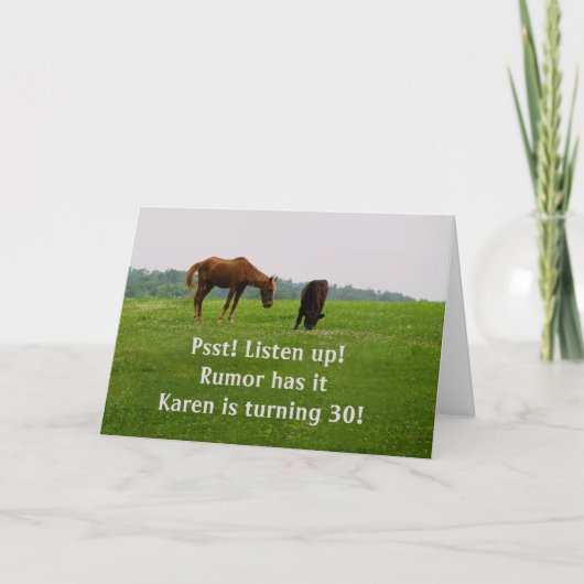 Funny Thirtieth Birthday Card, tratschende Tiere Karte (Vorderseite)
