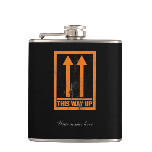 Funny "This way up sign" Flachmann (Vorderseite)