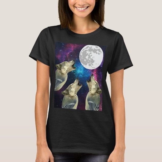 Funny Three bird wolf Moon bird wolf Howling With T-Shirt (Vorderseite)