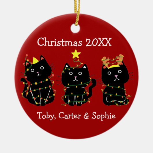 Funny Three Cats Weihnachtslichter Individuelle Na Keramik Ornament (Vorne)