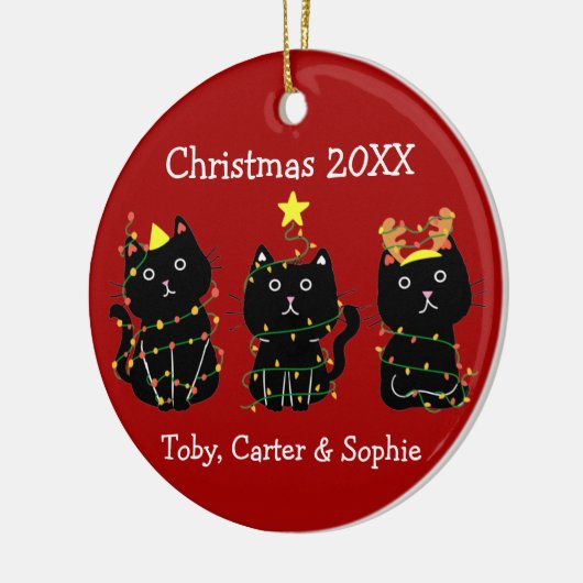 Funny Three Cats Weihnachtslichter Individuelle Na Keramik Ornament (Links)