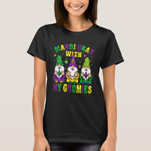 Funny Three Gnomes Mardi Gras Parading With My Gno T-Shirt (Vorderseite)