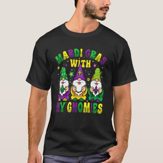 Funny Three Gnomes Mardi Gras Parading With My Gno T-Shirt (Vorderseite)