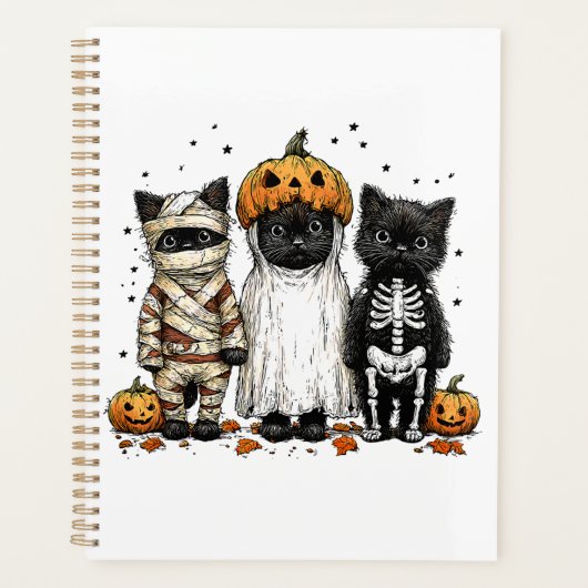 Funny Three Halloween Cats Planer (Vorderseite)
