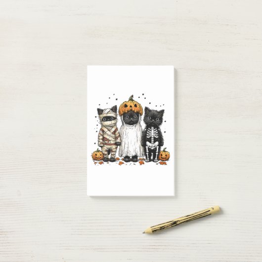 Funny Three Halloween Cats Post-it Klebezettel (Auf Schreibtisch)
