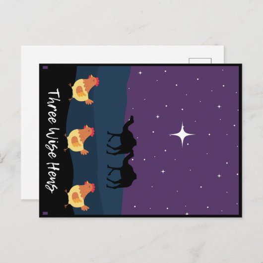 Funny Three Wise Hens Christmas Postcard Postkarte (Vorne/Hinten)