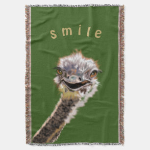 Funny Throw Blanket Happy Ostrich Smile Decke