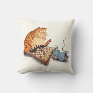 Funny Throw Katzenkatze und Maus Schach spielen Kissen