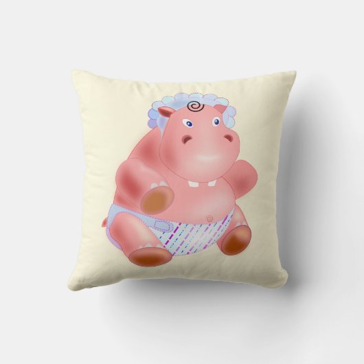 Funny Throw Kissen mit Happy Baby Hippo (Rückseite)