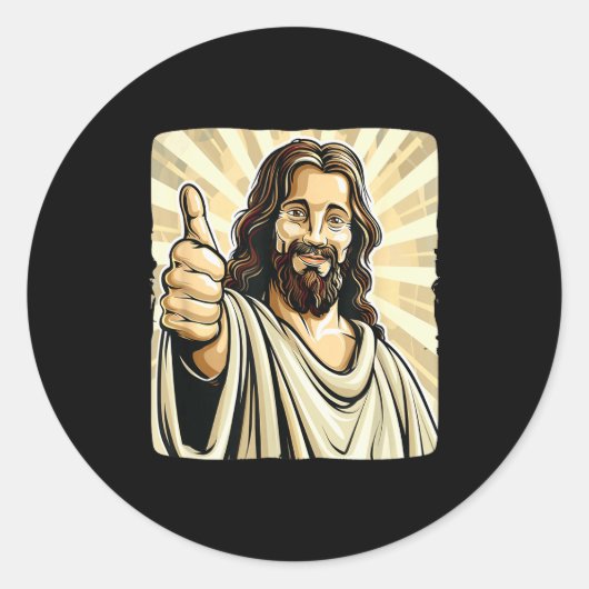 Funny Thumb Up With Jesus Christ Costume  Runder Aufkleber (Vorderseite)