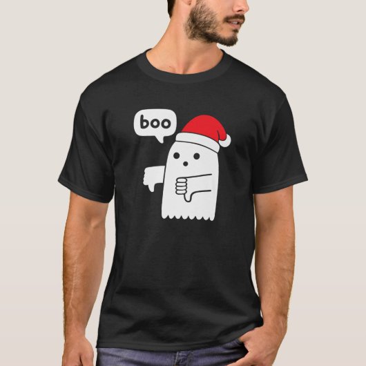 Funny Thumbs Down Ghost Screaming Boo in Santa Cla T-Shirt (Vorderseite)