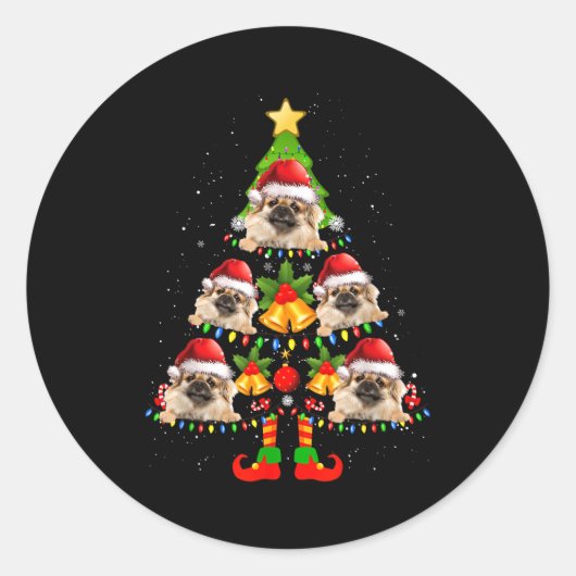 Funny Tibetan Spaniel Christmas Lights Tree Dog Lo Runder Aufkleber (Vorderseite)