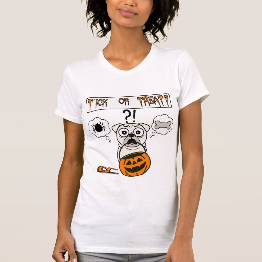 Funny Tick oder Leckerei Mops Halloween T-Shirt (Vorderseite)