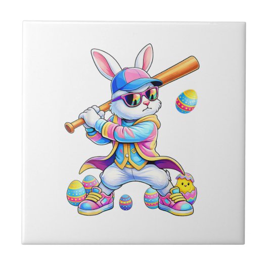 Funny Tie Dye Rabbit Baseball Easter Bunny Men Boy Fliese (Vorderseite)
