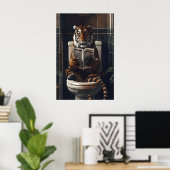 Funny Tiger Bathroom Print, Reading Newspaper on Poster (Heimbüro)