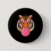 Funny Tiger Gles Blowing Bubble Gum Cute Tiger Fac Button (Vorderseite)