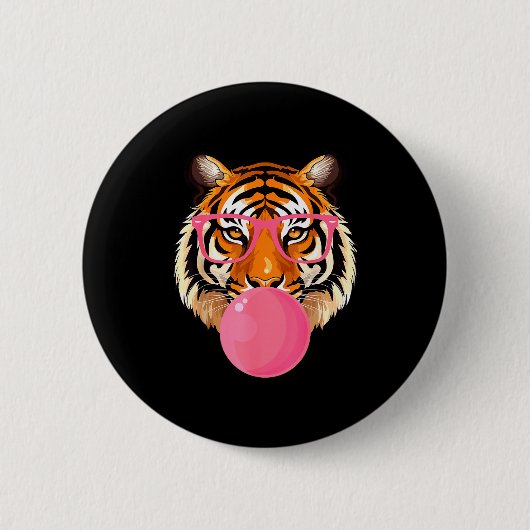 Funny Tiger Gles Blowing Bubble Gum Cute Tiger Fac Button (Vorderseite)
