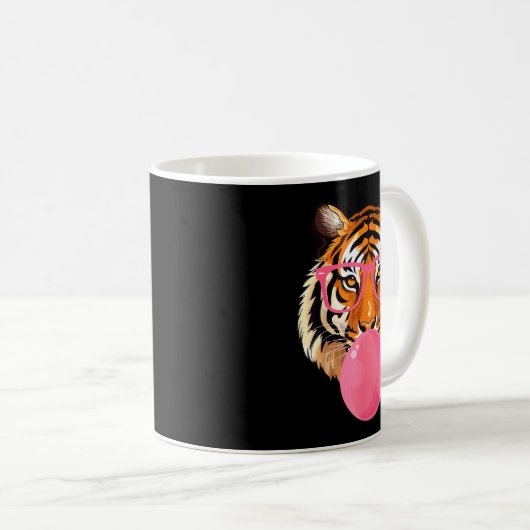Funny Tiger Gles Blowing Bubble Gum Cute Tiger Fac Kaffeetasse (VorderseiteRechts)