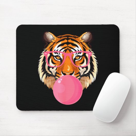 Funny Tiger Gles Blowing Bubble Gum Cute Tiger Fac Mousepad (Mit Mouse)