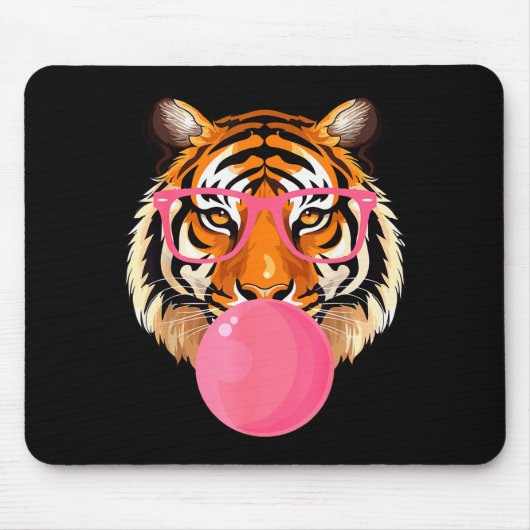 Funny Tiger Gles Blowing Bubble Gum Cute Tiger Fac Mousepad (Vorne)
