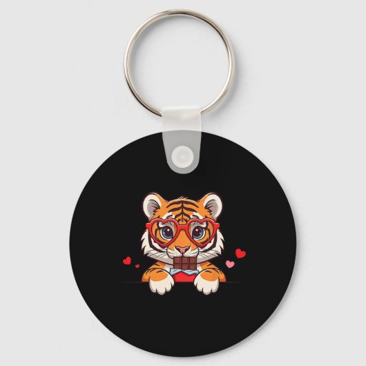 Funny Tiger Heart Chocolate Valentine Tiger Womens Schlüsselanhänger (Vorderseite)