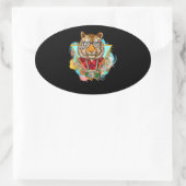 Funny Tiger Hipster Fotograf Geschenk Ovaler Aufkleber (Tasche)
