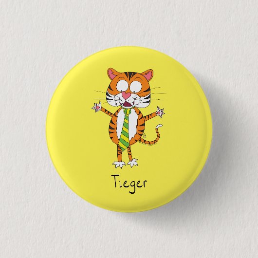 Funny Tiger in einer Krawatte Cartoon Kinder Button (Vorderseite)