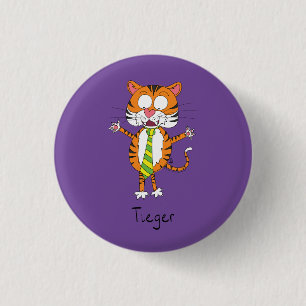 Funny Tiger in einer Krawatte Cartoon Kinder Button
