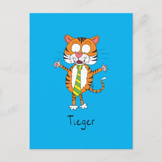 Funny Tiger in einer Krawatte Cartoon Kinder Postkarte (Vorderseite)