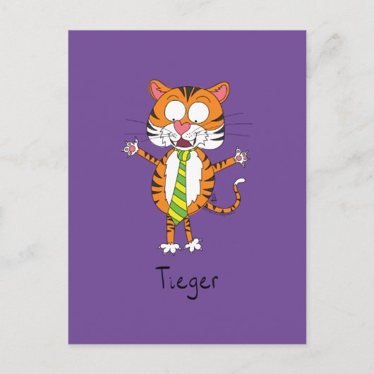 Funny Tiger in einer Krawatte Cartoon Kinder Postkarte (Vorderseite)