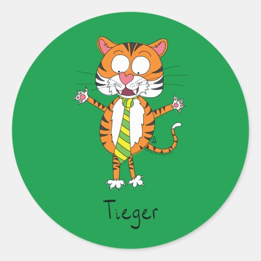 Funny Tiger in einer Krawatte Cartoon Kinder Runder Aufkleber (Vorderseite)