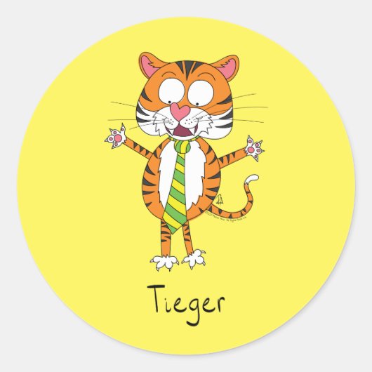 Funny Tiger in einer Krawatte Cartoon Kinder Runder Aufkleber (Vorderseite)