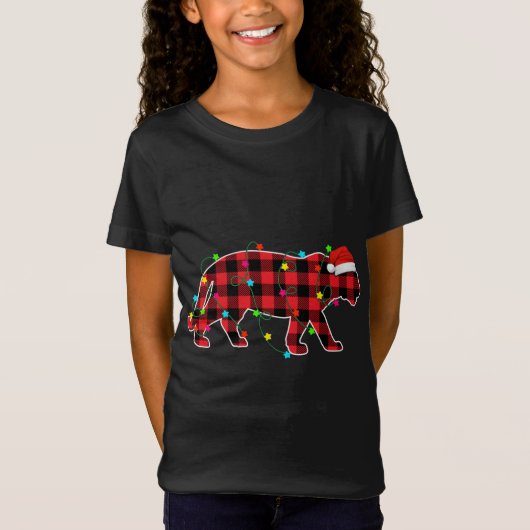 Funny Tiger Weihnachtsbaum Rote Karierte Weihnacht T-Shirt (Vorderseite)